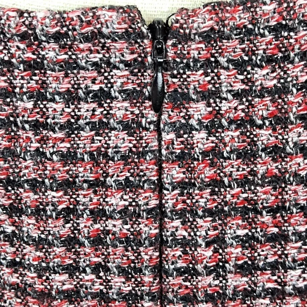 WHBM Size 4 Pink and Black Metallic Tweed Mini Skirt Lined Back Zip EUC
